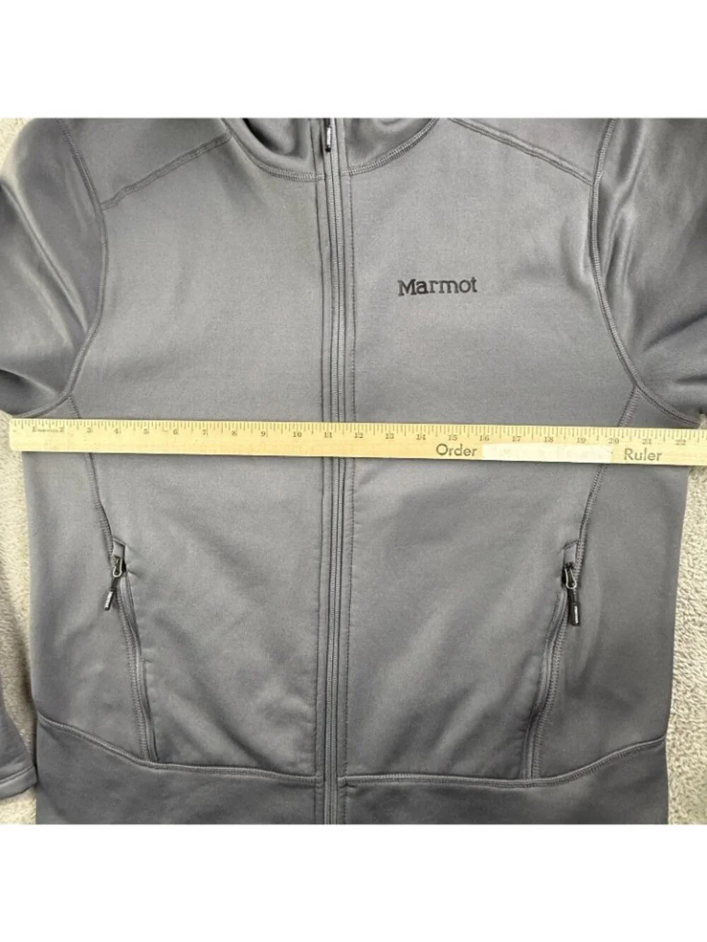 Marmot Polartec Jacket Mens Large Gray Hooded Softshell Fleece Full Zip Hiking